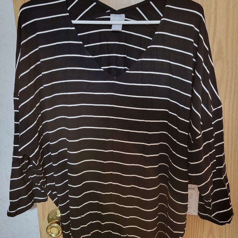 Chico's Touch of Cool Stripe Relaxed Top NWT